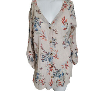 Misia size 3X blouse women flower texture button sheer v-neck graphic print